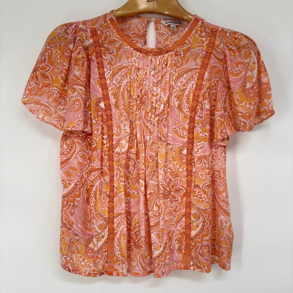 Nanette Lepore Womens Paisley Crochet Lace Flutter Sleeve Top M Cottage Fairy